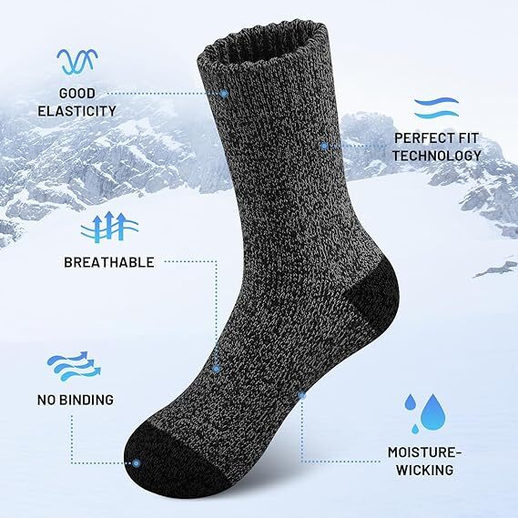 6 Pairs Heavy Duty Wool Blend Work Socks Extra Thick Cushion in Assorted Colours - 2-8