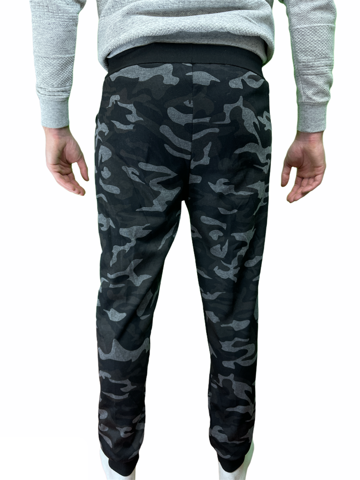 Mens Camouflage Track Pants Fleece Lined Jogger Camo Sweatpants Trackies - Black/Grey - Small/Medium (28""-32"")