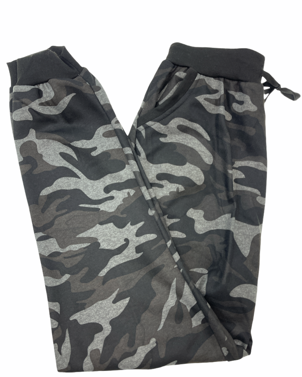 Mens Camouflage Track Pants Fleece Lined Jogger Camo Sweatpants Trackies - Black/Grey - Small/Medium (28""-32"")