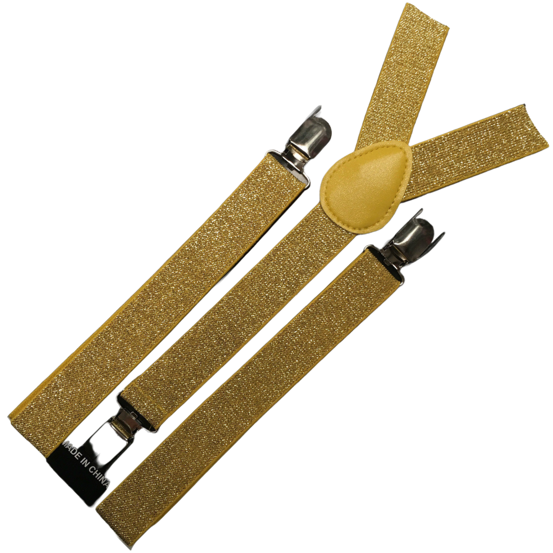 Mens Suspenders Braces Adjustable Strong Clip On Elastic Formal Wedding Slim - Gold (Glitter)
