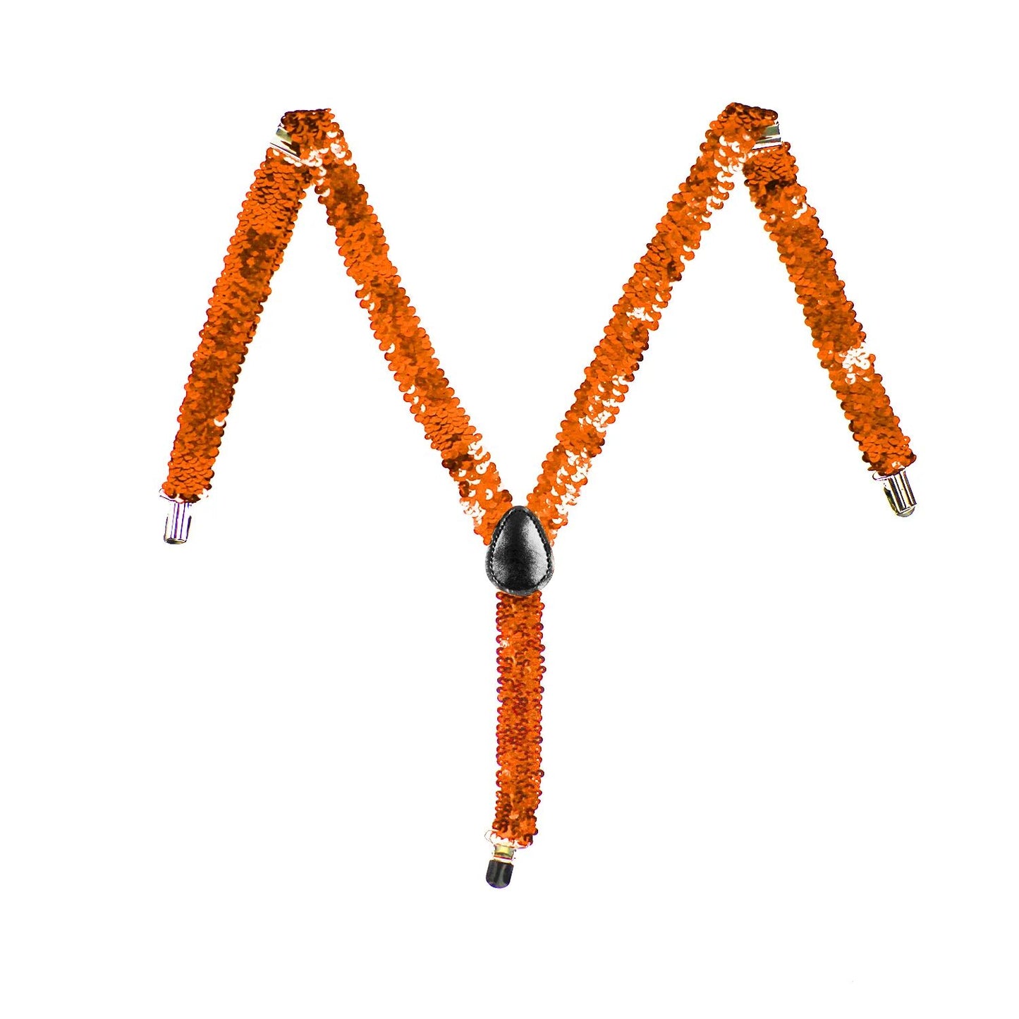 Mens Suspenders Braces Adjustable Strong Clip On Elastic Formal Wedding Slim - Orange (Sequin)