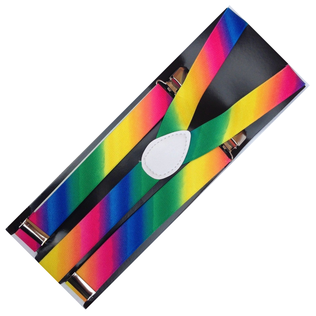 Mens Suspenders Braces Adjustable Strong Clip On Elastic Formal Wedding Slim - Rainbow