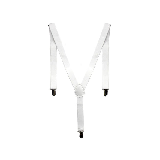 Mens Suspenders Braces Adjustable Strong Clip On Elastic Formal Wedding Slim - White