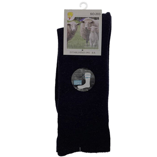 Merino Wool Mens Loose Top Thermal Socks Diabetic Comfort Circulation - 1 Pair - Navy - 11-14