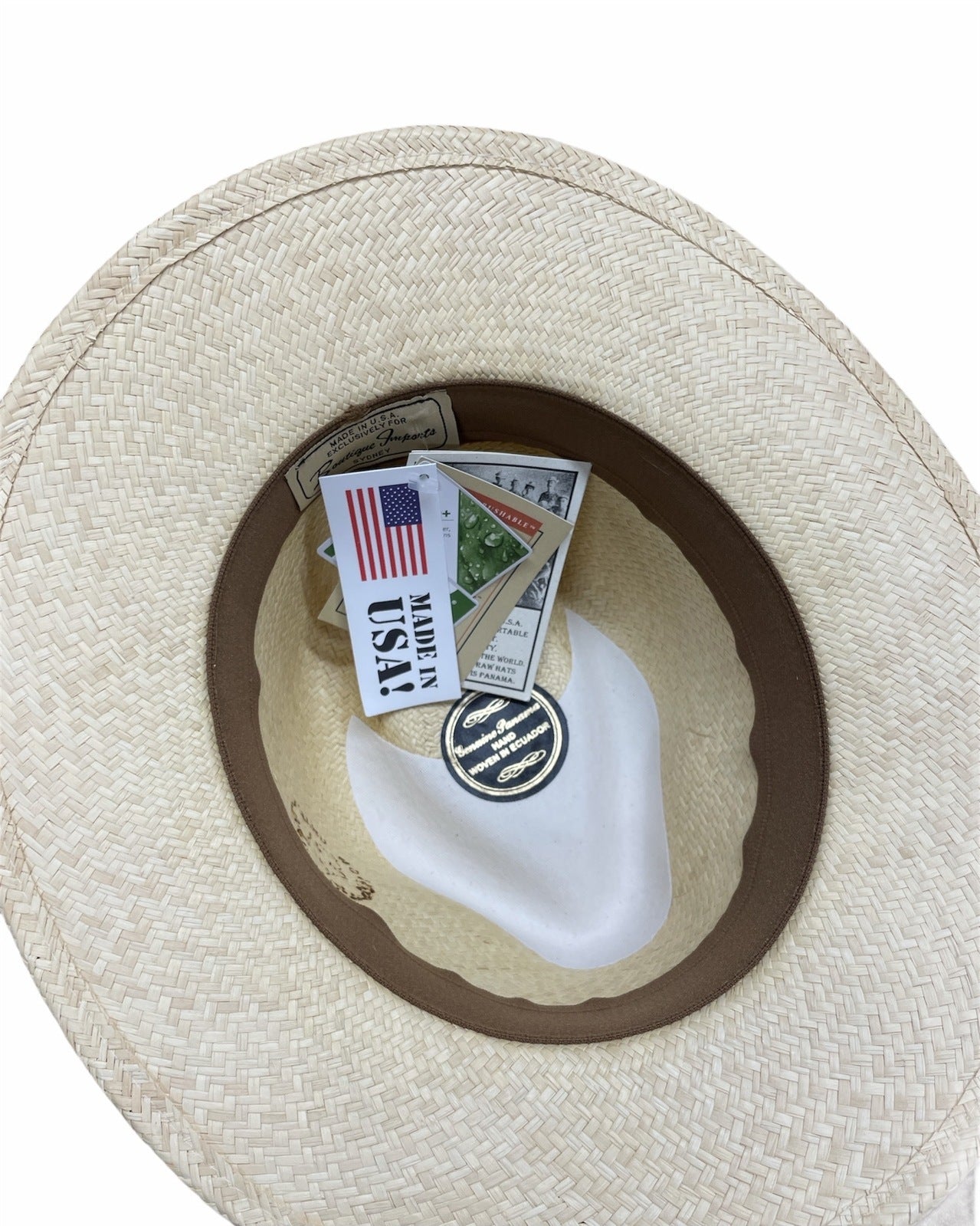 Hand Woven Panama Cooler Hat Summer Fedora Uncrushable Waterproof - Tan - Large (7 1/3 - 7 3/8)