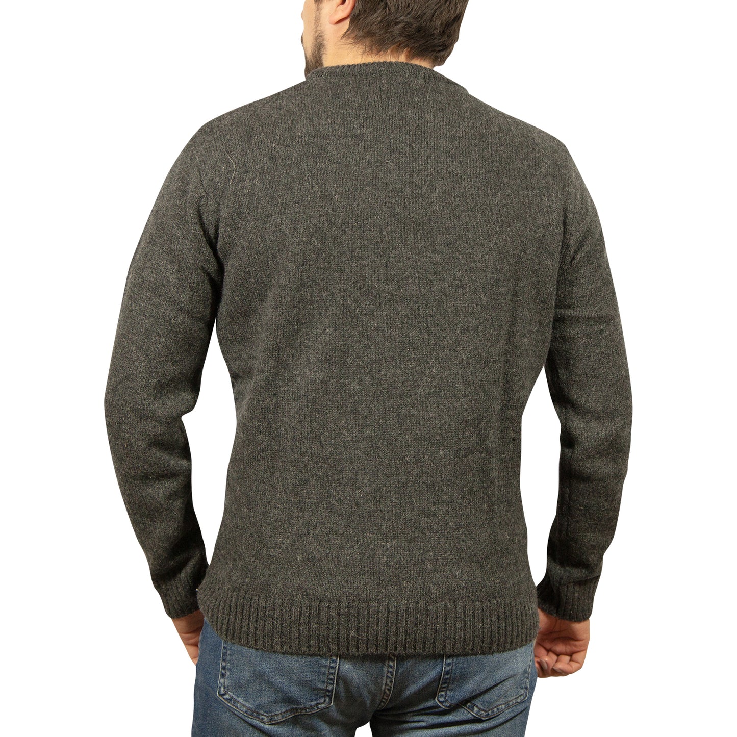 Mens 100% Shetland Ragg Wool Round Neck Knit Jumper Pullover Crew Sweater - Charcoal (29) - M
