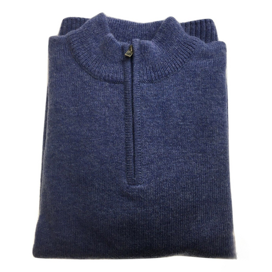 100% SHETLAND RAGG WOOL Half Zip Up Knit JUMPER Pullover Mens Sweater Knitted - Sky (40) - L - S