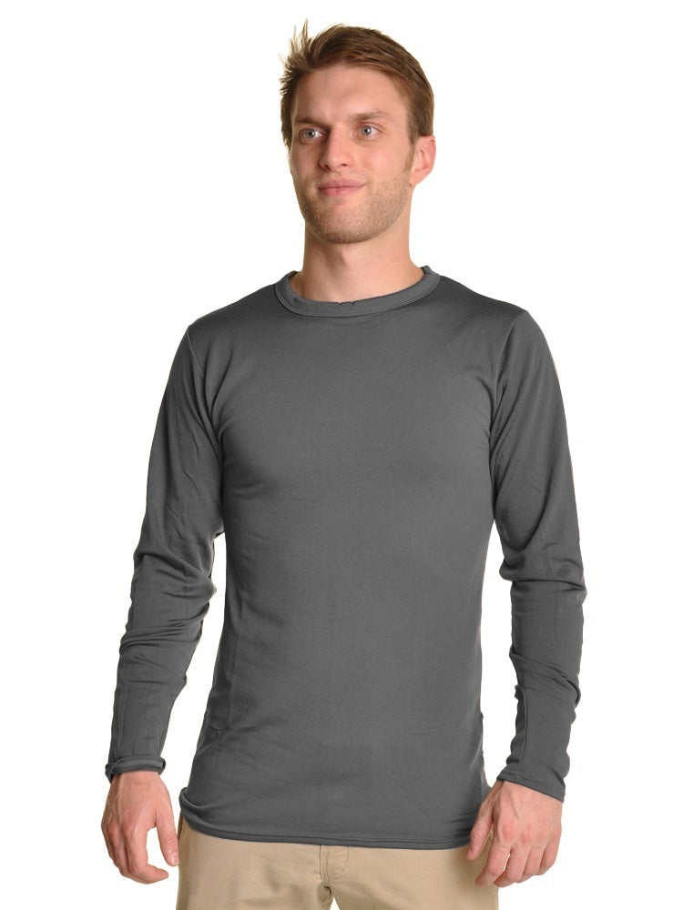 Mens Thermal Top w/ Brushed Interior Warm Winter Fleece Baselayer - Grey - L