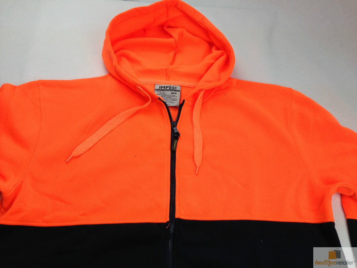 HI VIS Jumper Full Zip Hoodie Safety Workwear Fleecy Fleece Jacket Hooded - Orange/Navy - 3XL