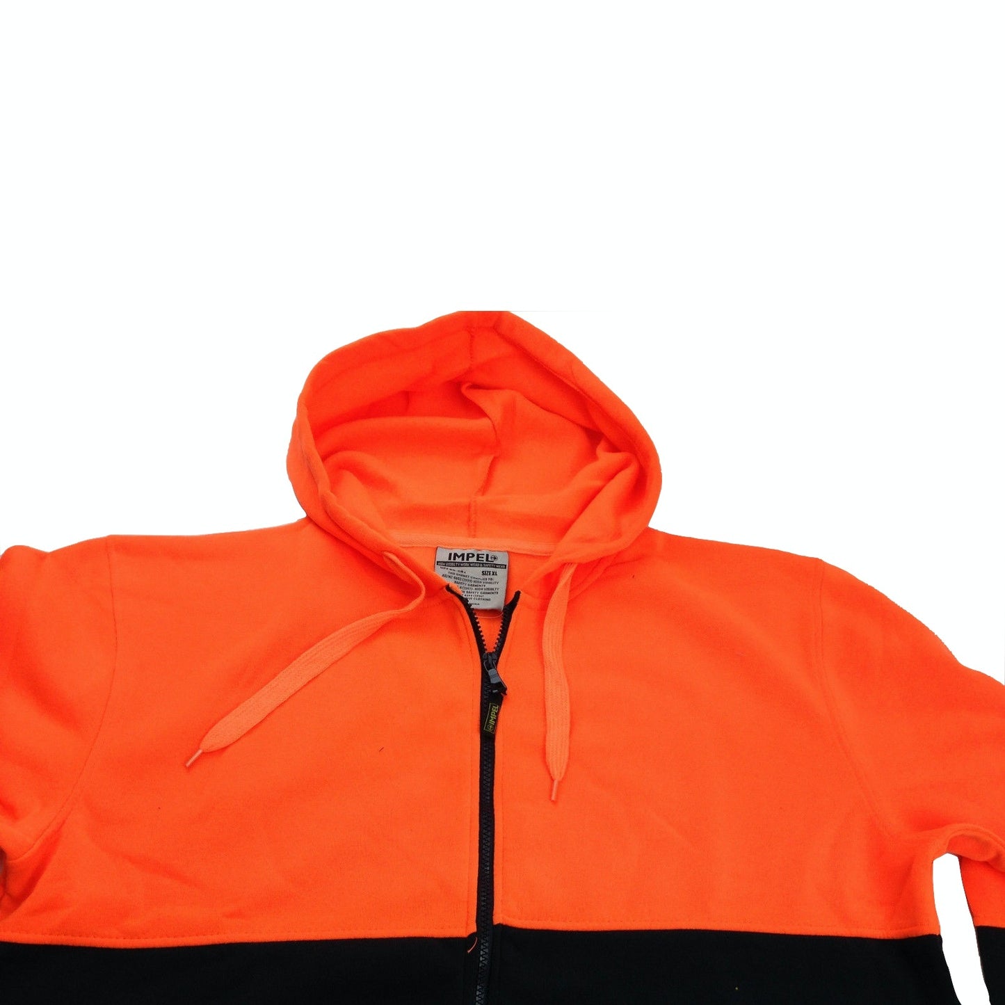 HI VIS Jumper Full Zip Hoodie Safety Workwear Fleecy Fleece Jacket Hooded - Orange/Navy - 3XL