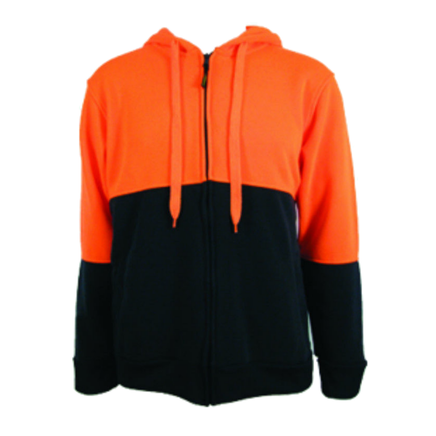 HI VIS Jumper Full Zip Hoodie Safety Workwear Fleecy Fleece Jacket Hooded - Orange/Navy - S