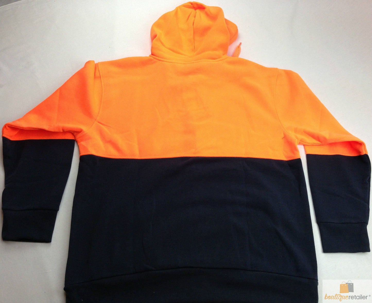 HI VIS Jumper Full Zip Hoodie Safety Workwear Fleecy Fleece Jacket Hooded - Orange/Navy - S