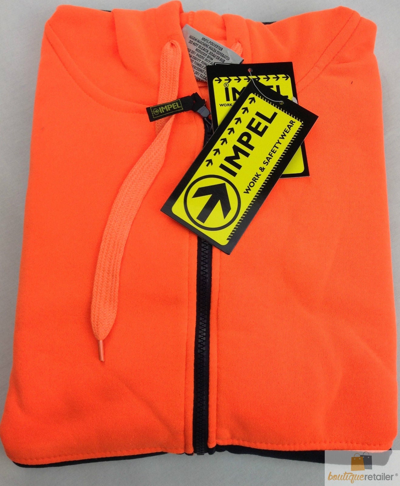 HI VIS Jumper Full Zip Hoodie Safety Workwear Fleecy Fleece Jacket Hooded - Orange/Navy - S