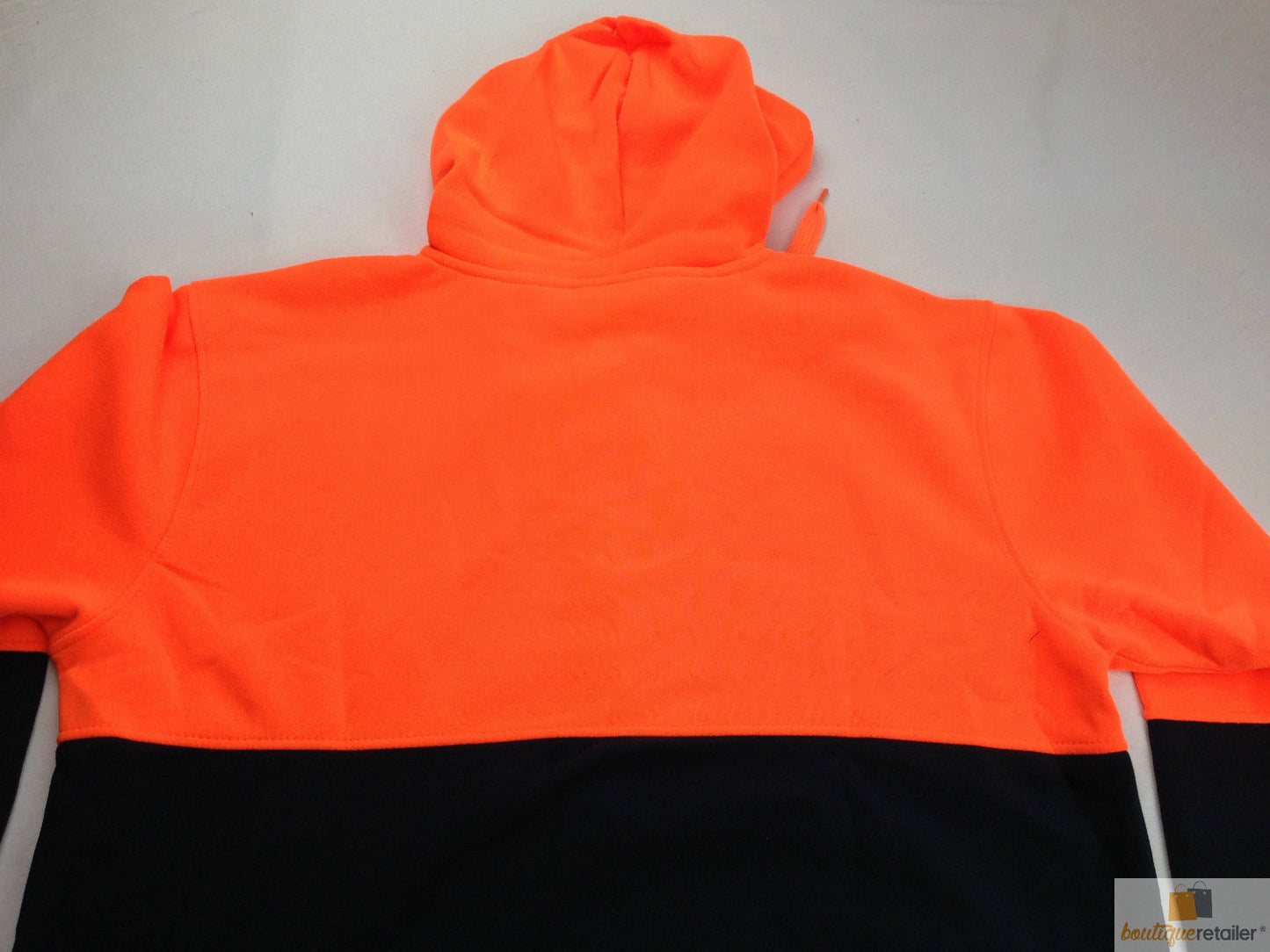 HI VIS Jumper Full Zip Hoodie Safety Workwear Fleecy Fleece Jacket Hooded - Orange/Navy - S