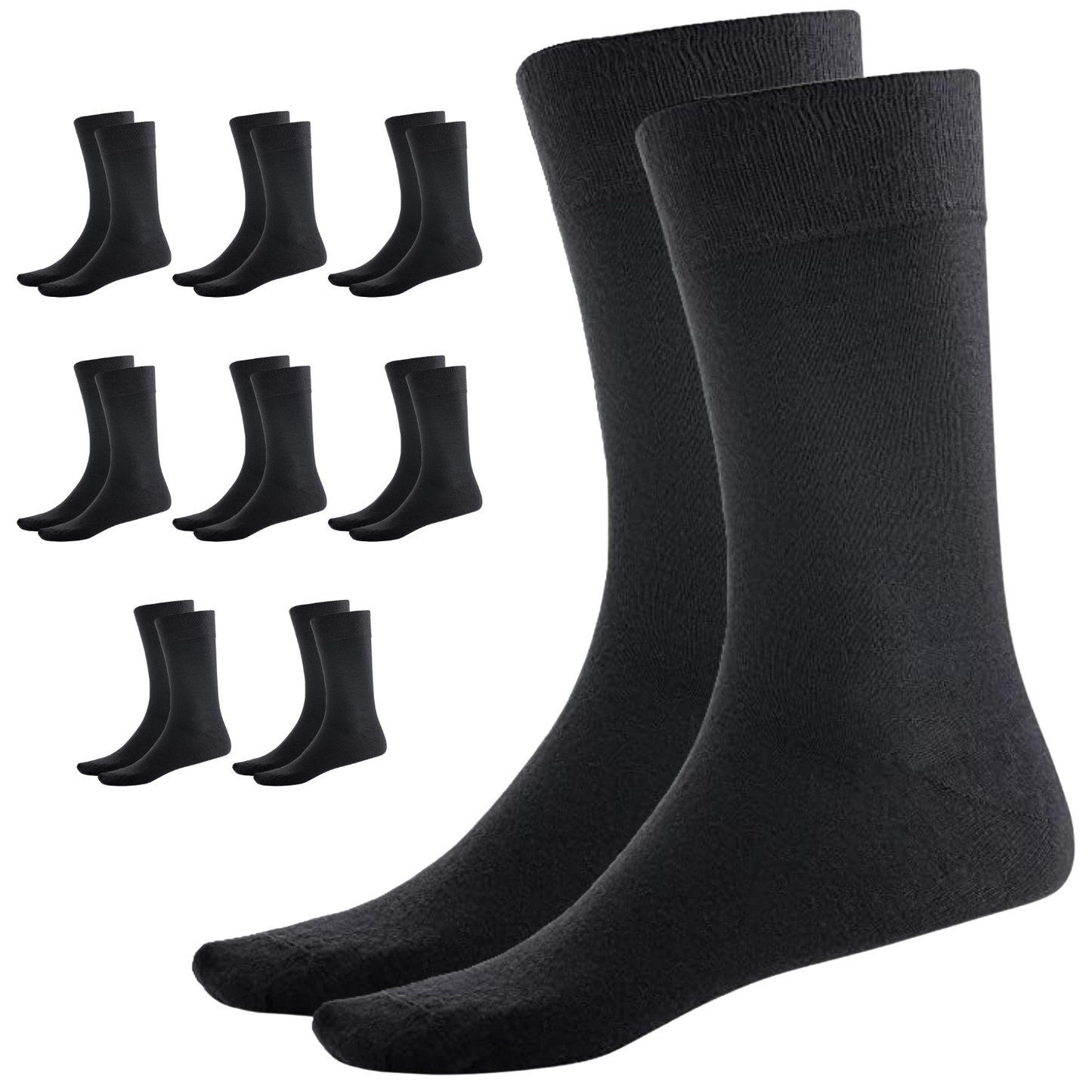 9 Pairs BAMBOO SOCKS Crew Natural Eco Healthy Enviro Unisex Work Business BULK - Black - 6-11