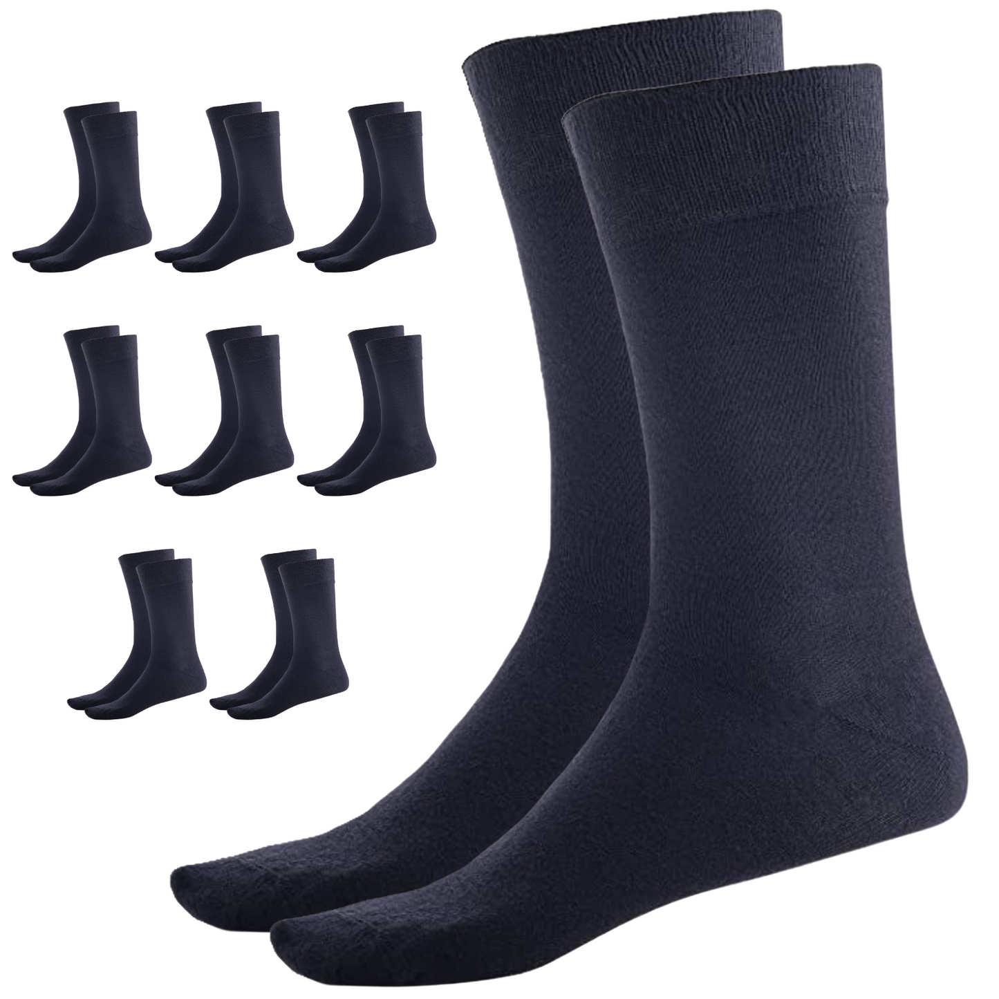 9 Pairs BAMBOO SOCKS Crew Natural Eco Healthy Enviro Unisex Work Business BULK - Navy - 2-8