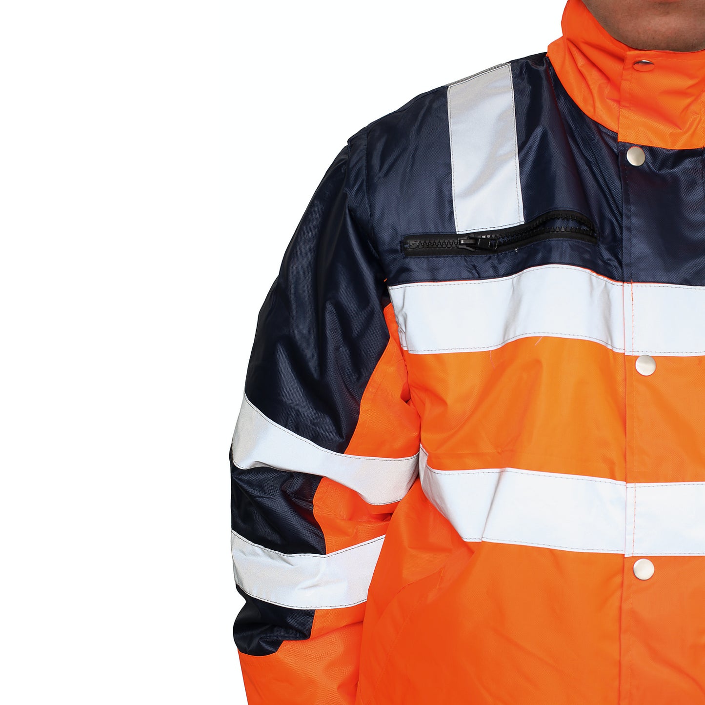 3-in-1 Hi Vis Quilted Safety Bomber Jacket Waterproof Reflective Workwear - Orange/Navy - XL