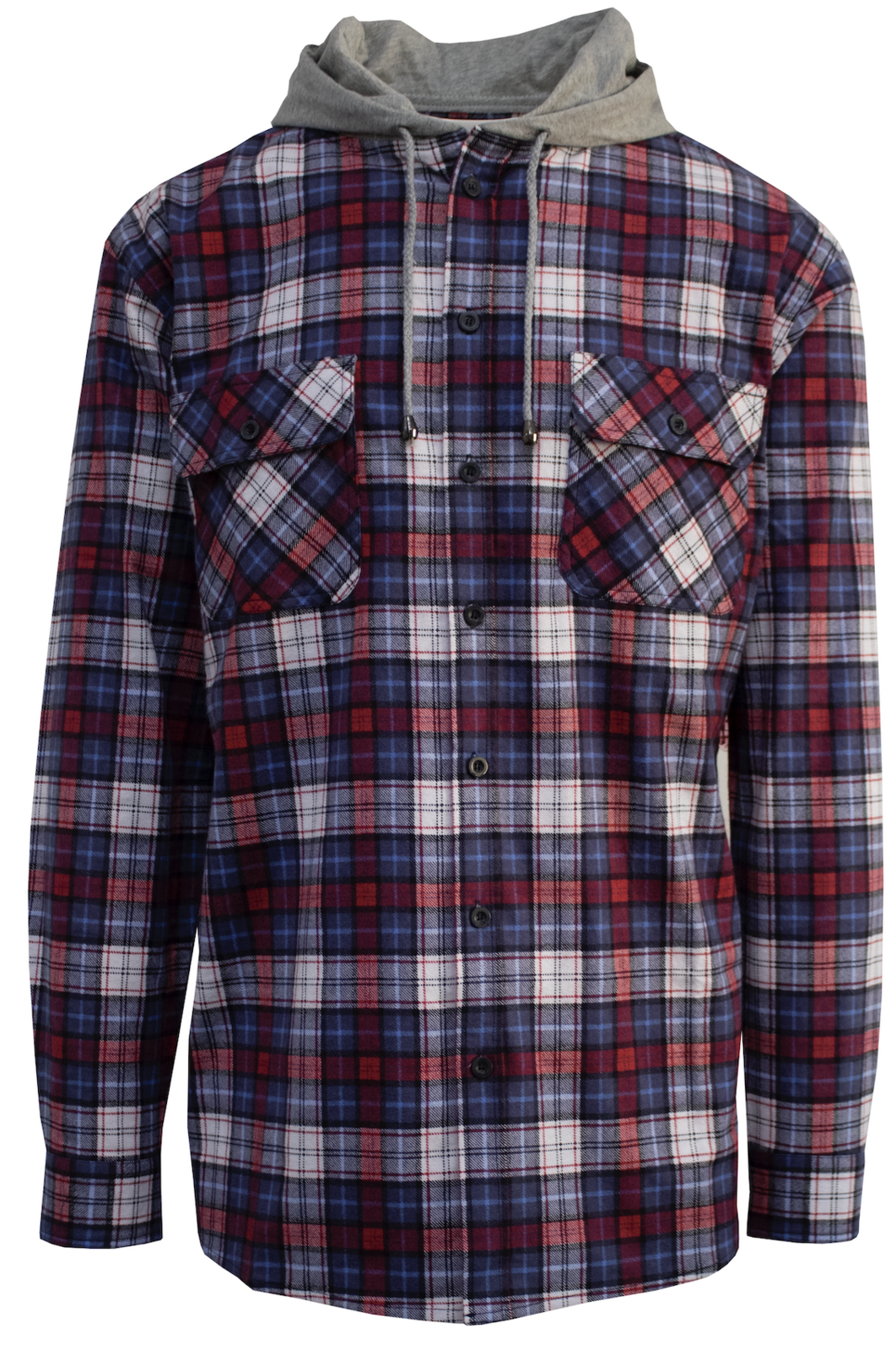 Mens Cotton Flannelette Shirt w Jersey Hood Long Sleeve Flannel - Navy - M