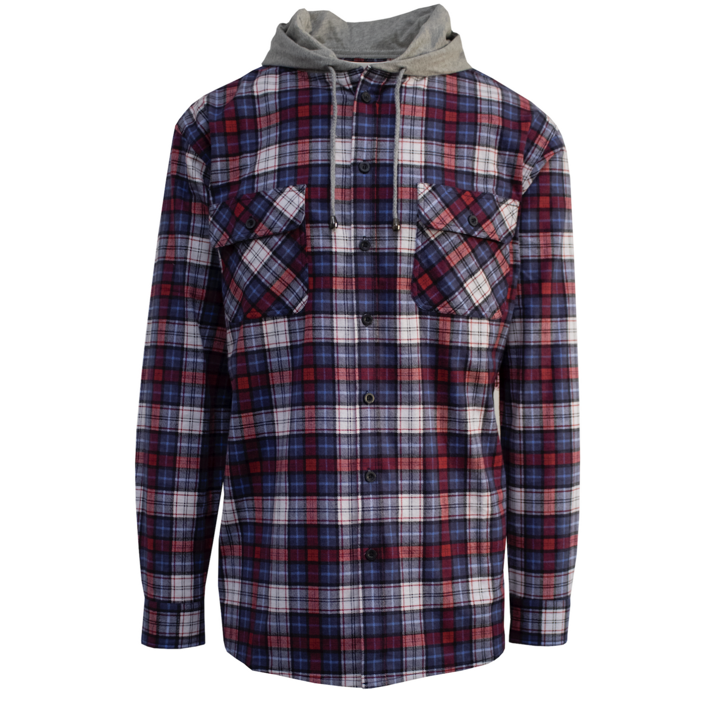 Mens Cotton Flannelette Shirt w Jersey Hood Long Sleeve Flannel - Navy - S