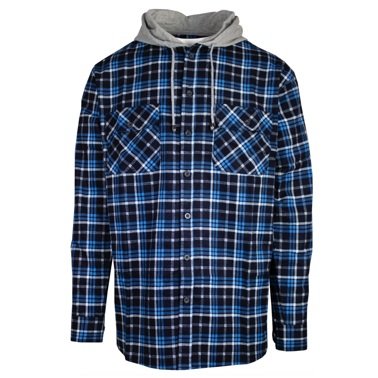 Mens Cotton Flannelette Shirt w Jersey Hood Long Sleeve Flannel - Turquoise - M