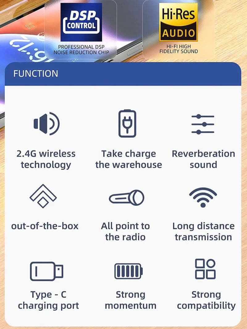 Hridz SX6 2in1 Portable Wireless Microphone For fast connection 2.4g Dual Microphone for Vlog Singing Teaching Recording