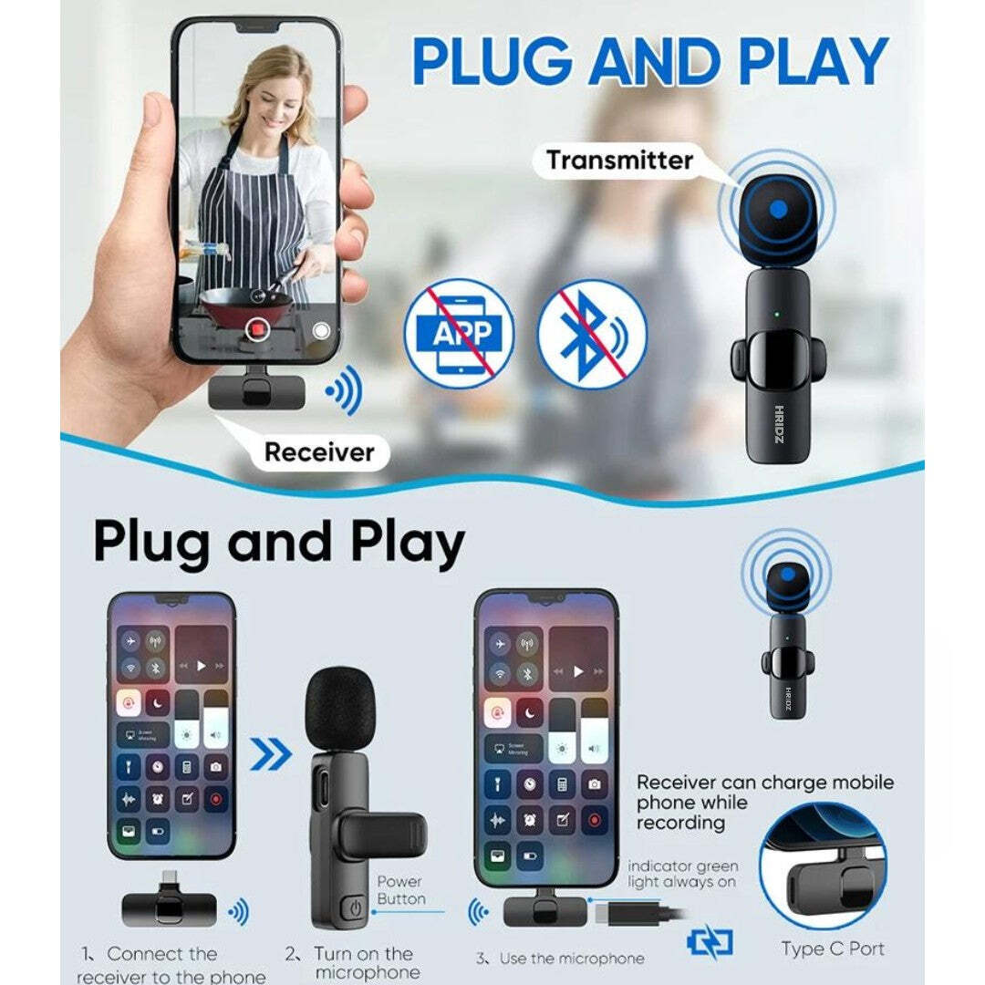 Hridz K9 Wireless Rechargeable 1 in 1 Microphone For fast connection Port Devices Recording Interview