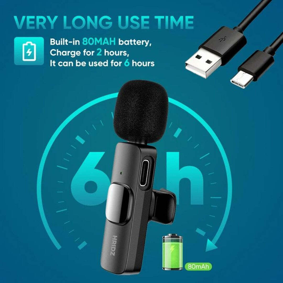 Hridz K9 Wireless Rechargeable 1 in 1 Microphone For fast connection Port Devices Recording Interview