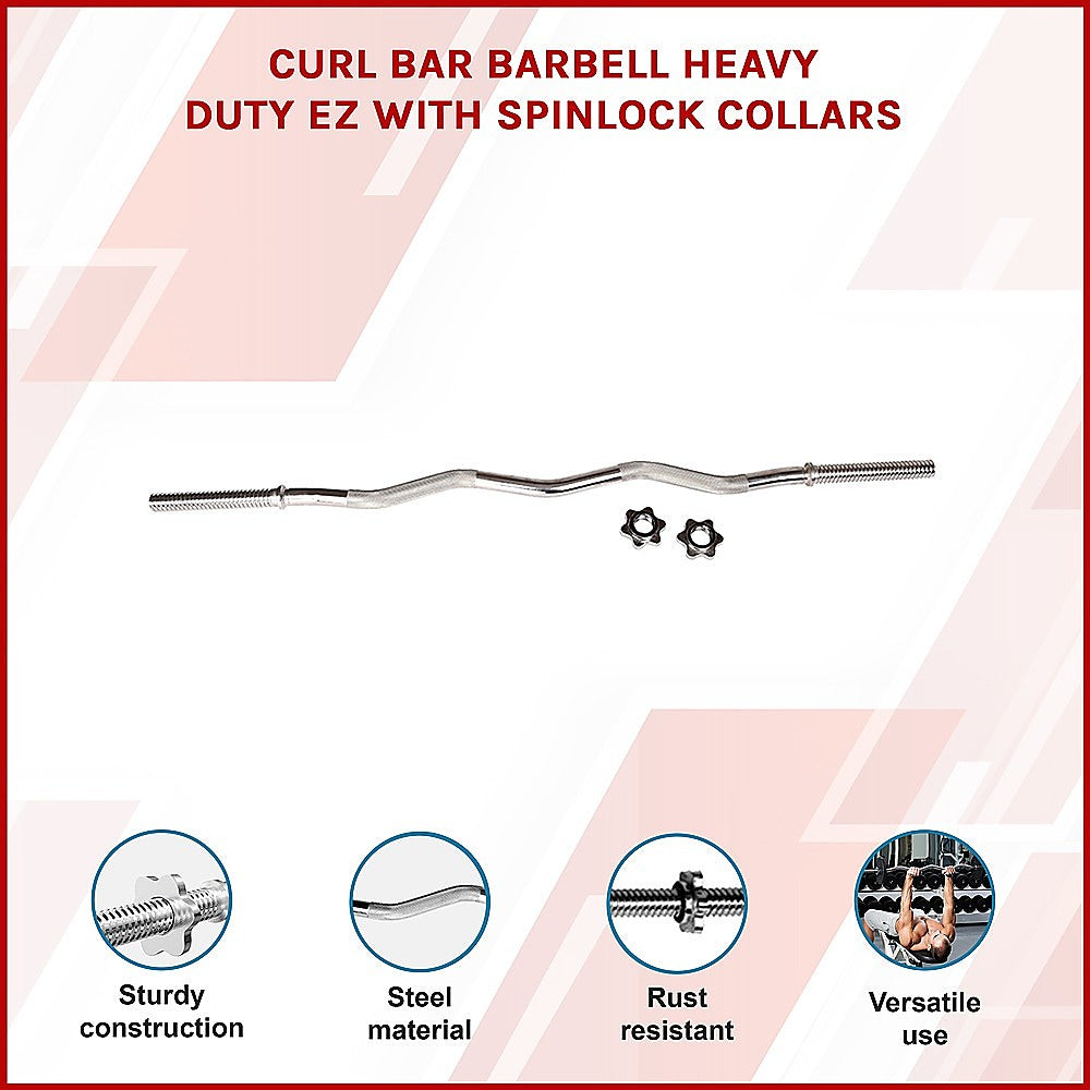 Curl Bar Barbell Heavy Duty EZ with Spinlock Collars