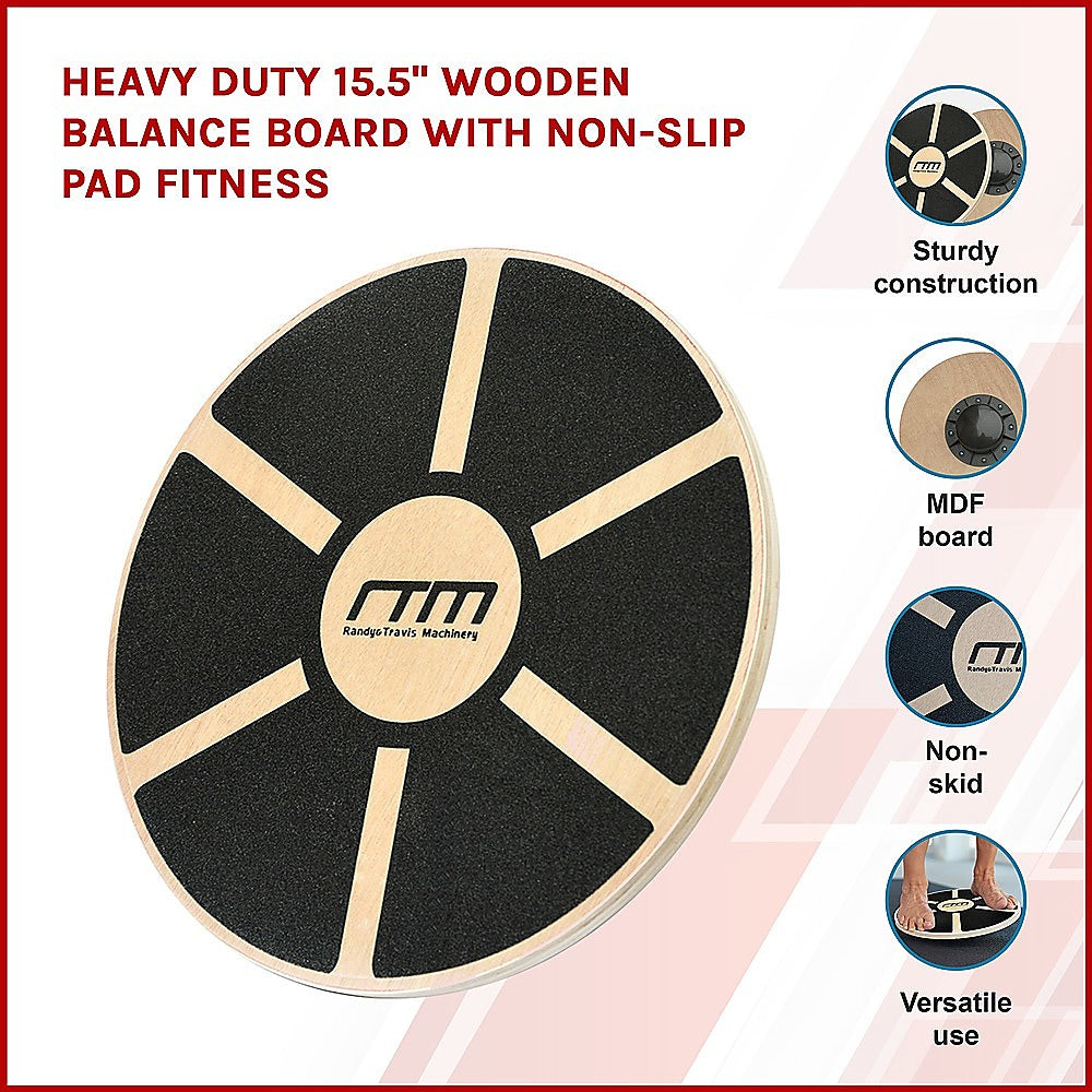 Heavy Duty 15.5 Wooden Balance Board with Non-Slip Pad Fitness