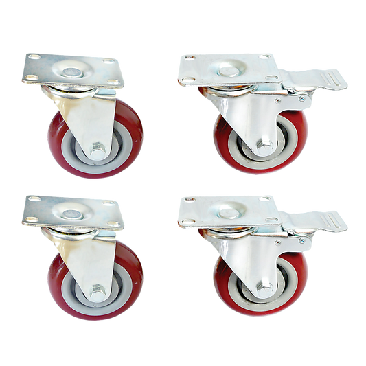 4 x 4 Heavy Duty PU Swivel Castor Wheels With Brake