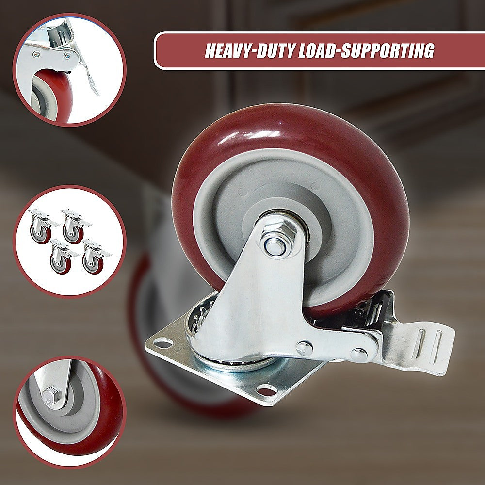 4 x 4 Heavy Duty PU Swivel Castor Wheels With Brake