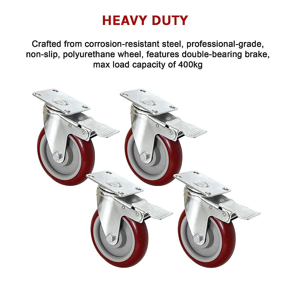 4 X 5 Heavy Duty 400kg Swivel Castor Wheels Trolley Furniture Caster All Brake
