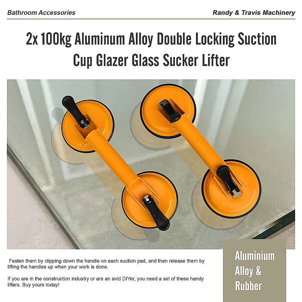 2x 100kg Aluminum Alloy Double Locking Suction Cup Glazer Glass Sucker Lifter