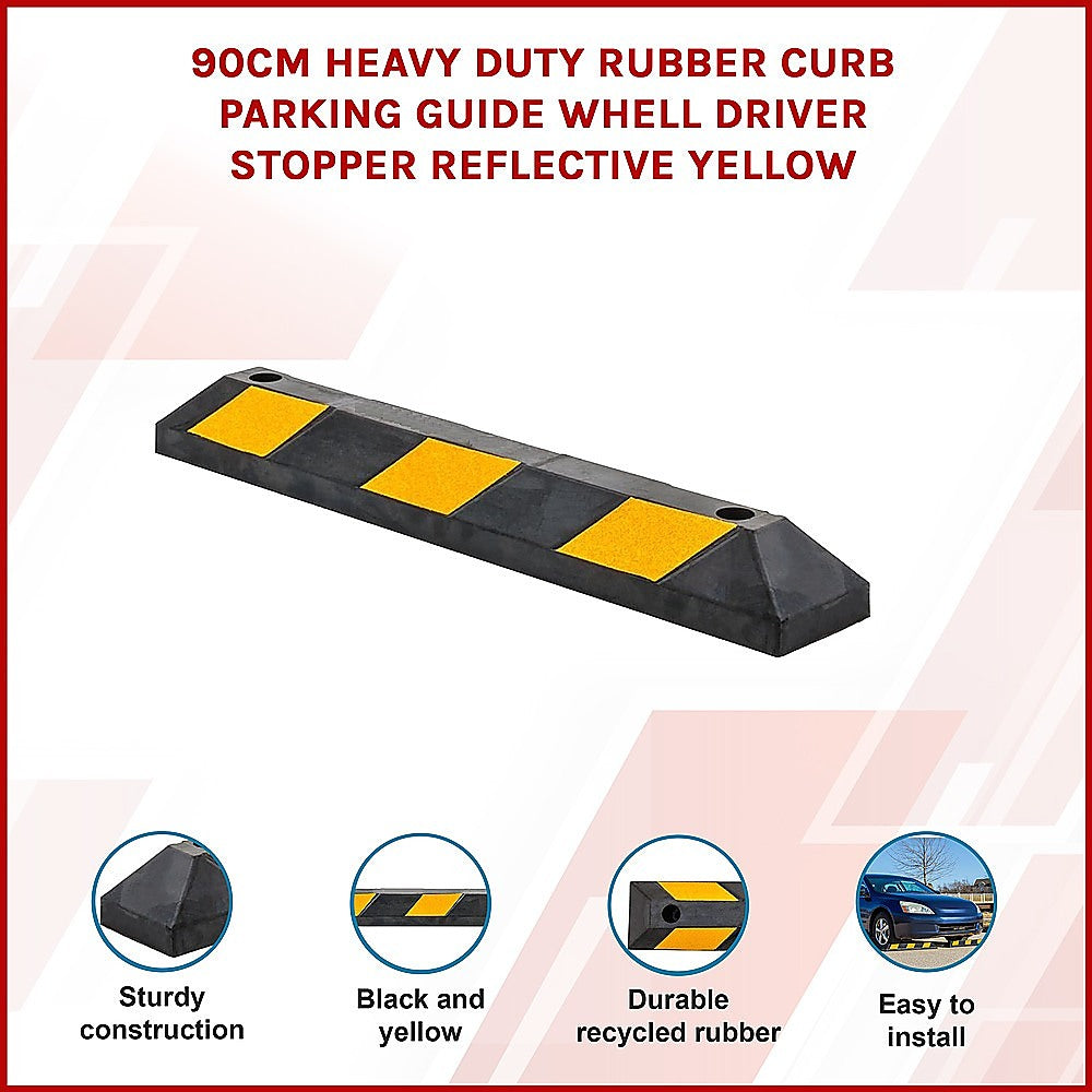 90cm Heavy Duty Rubber Curb Parking Guide Wheel Driveway Stopper Reflective Yellow