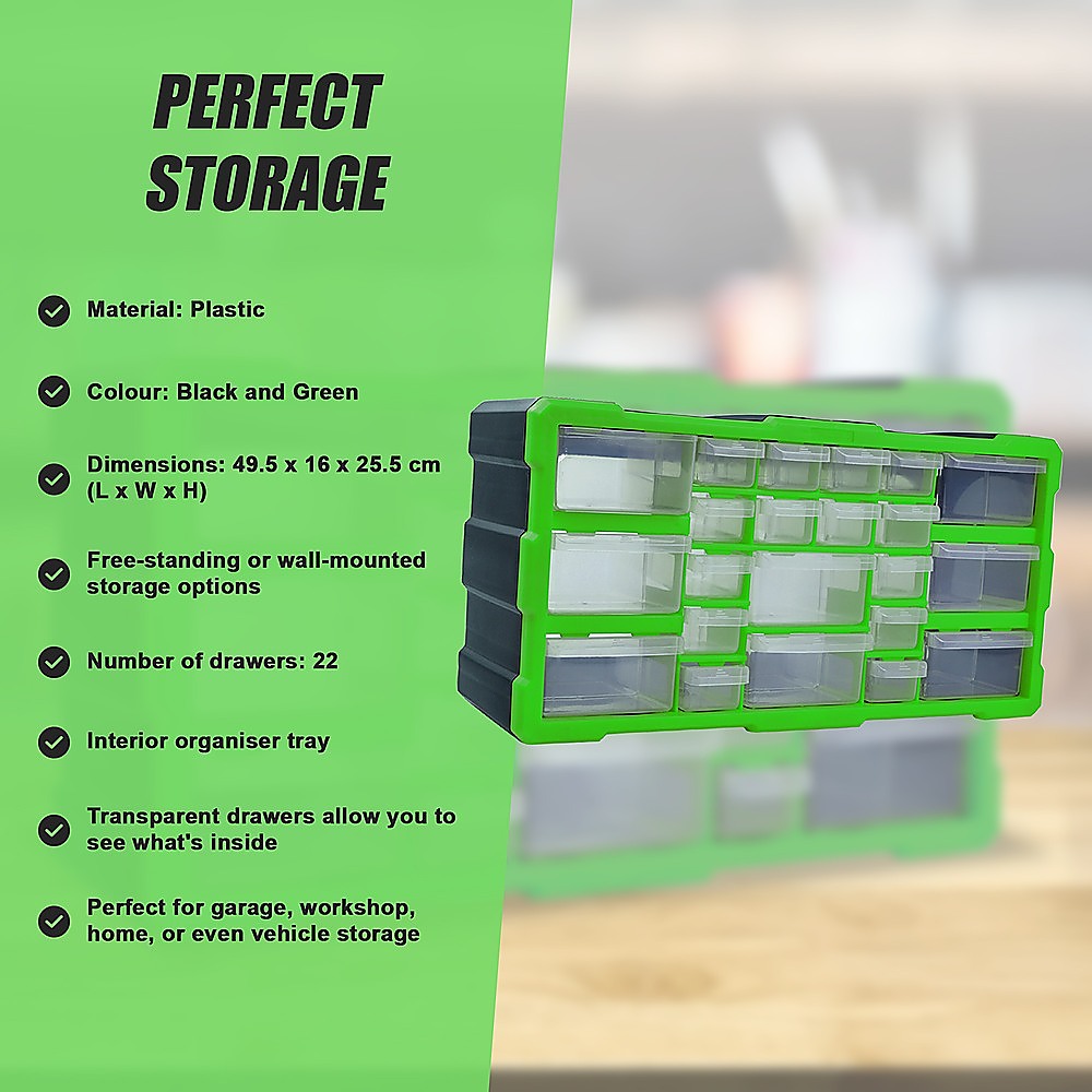 22 Multi Drawer Parts Storage Cabinet Unit Organiser Home Garage Tool Box