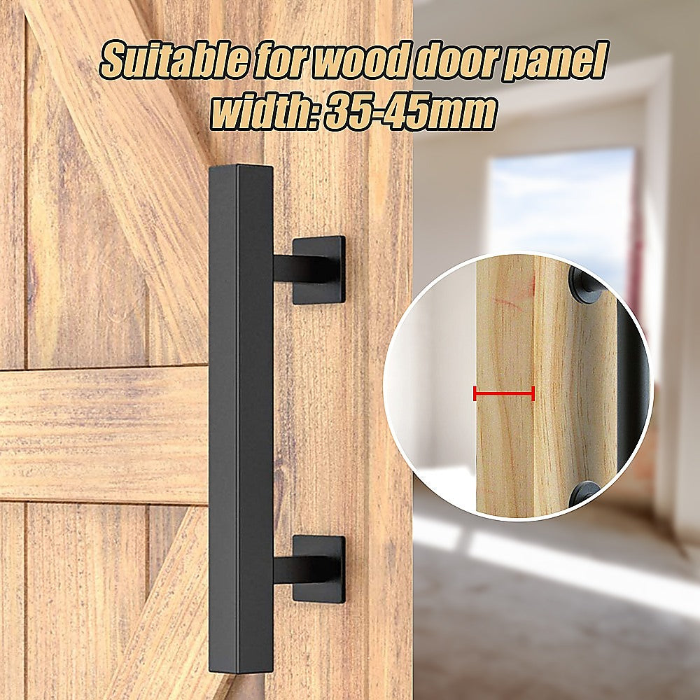12 Square Pull and Flush Door Handle Set Black Barn Door Hardware