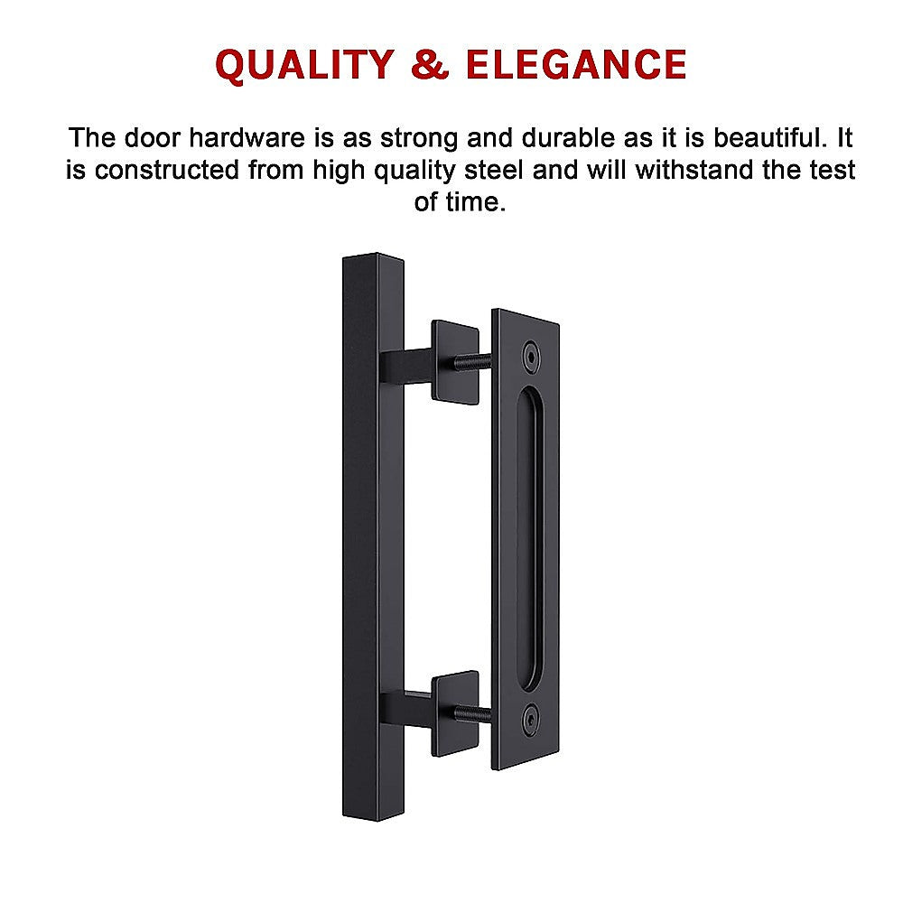 12 Square Pull and Flush Door Handle Set Black Barn Door Hardware