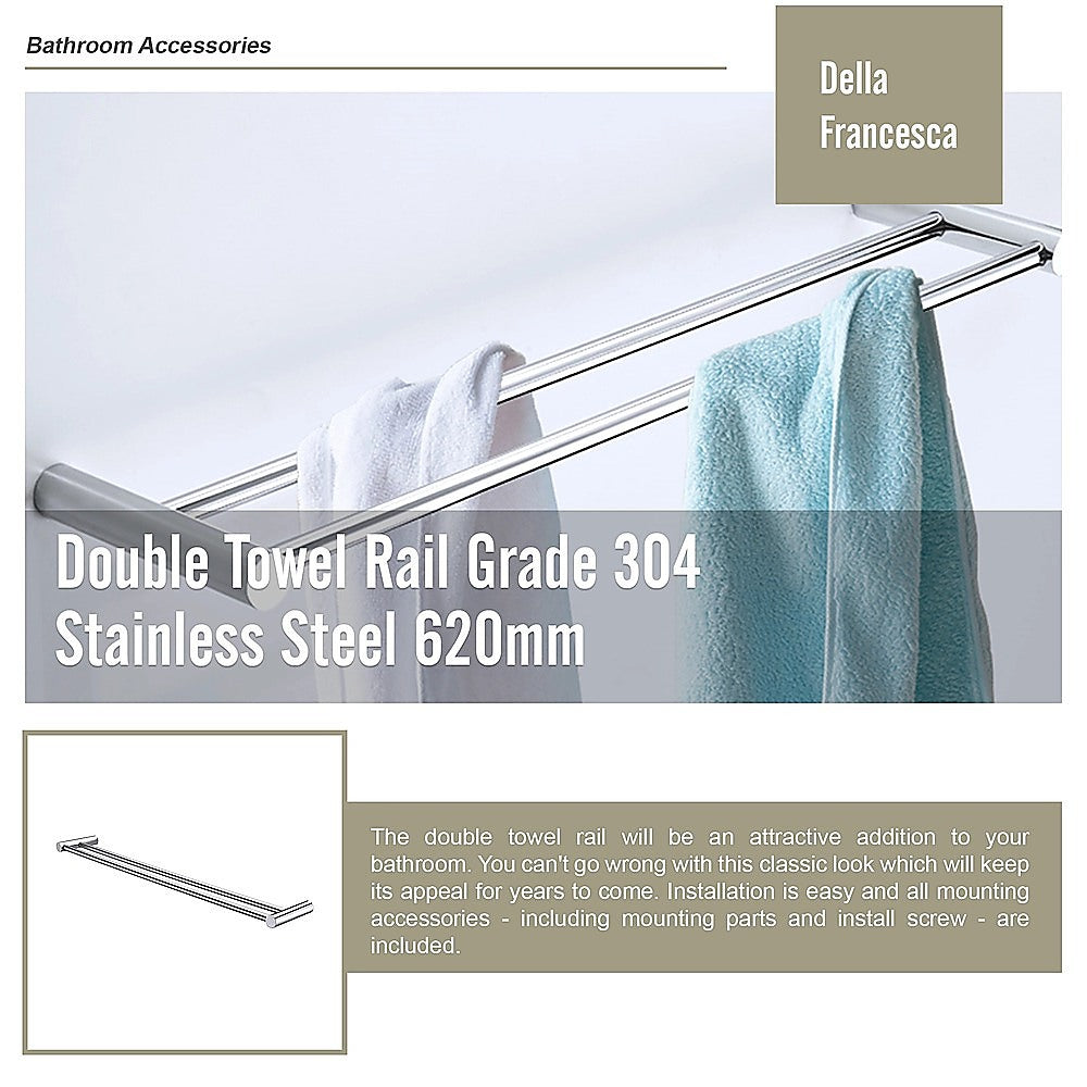 Double Towel Rail Grade 304 Stainless Steel 620mm