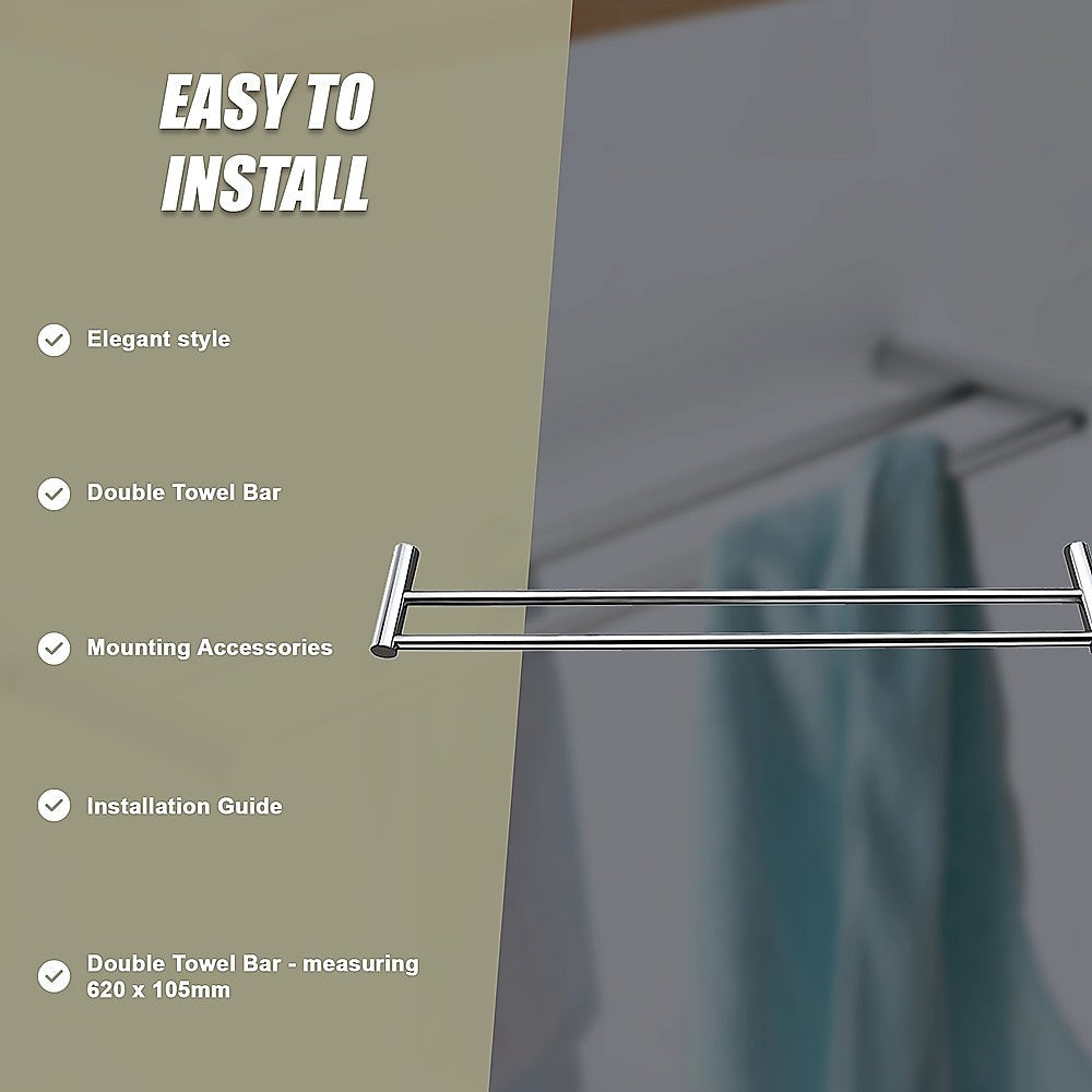 Double Towel Rail Grade 304 Stainless Steel 620mm