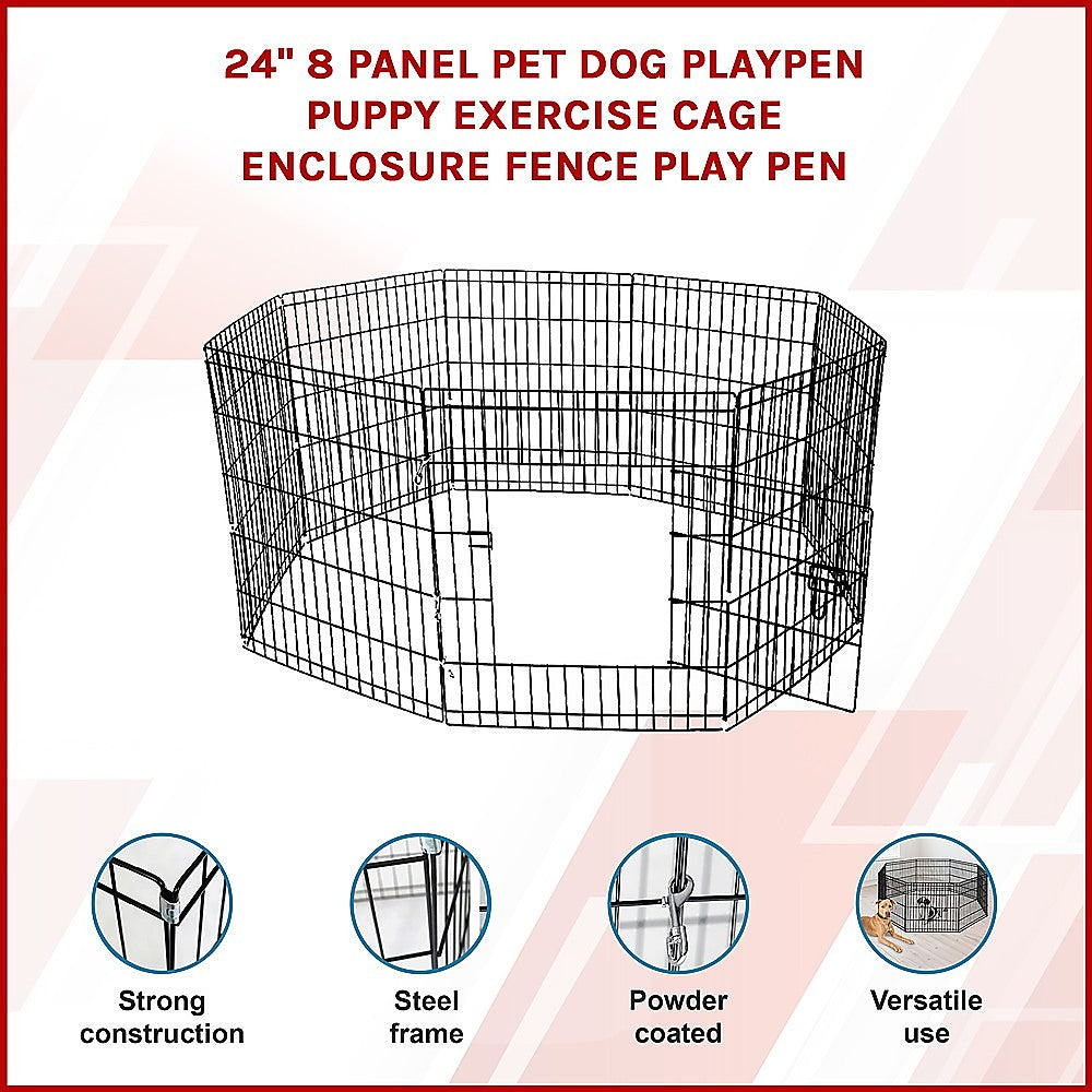 24 8 Panel Pet Dog Playpen Puppy Exercise Cage Enclosure Fence Play Pen