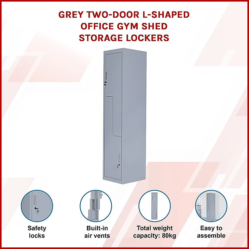 Grey Two-Door L-shaped Office Gym Shed Storage Lockers