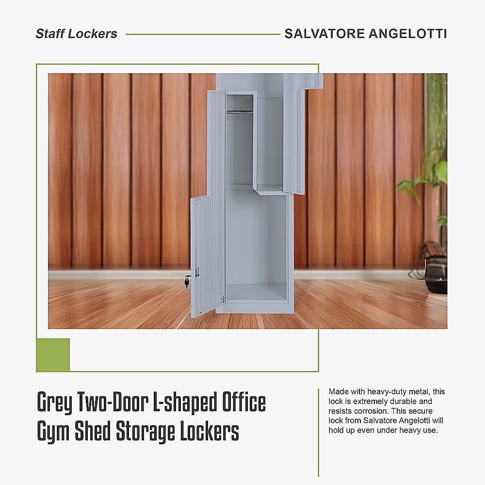 Grey Two-Door L-shaped Office Gym Shed Storage Lockers