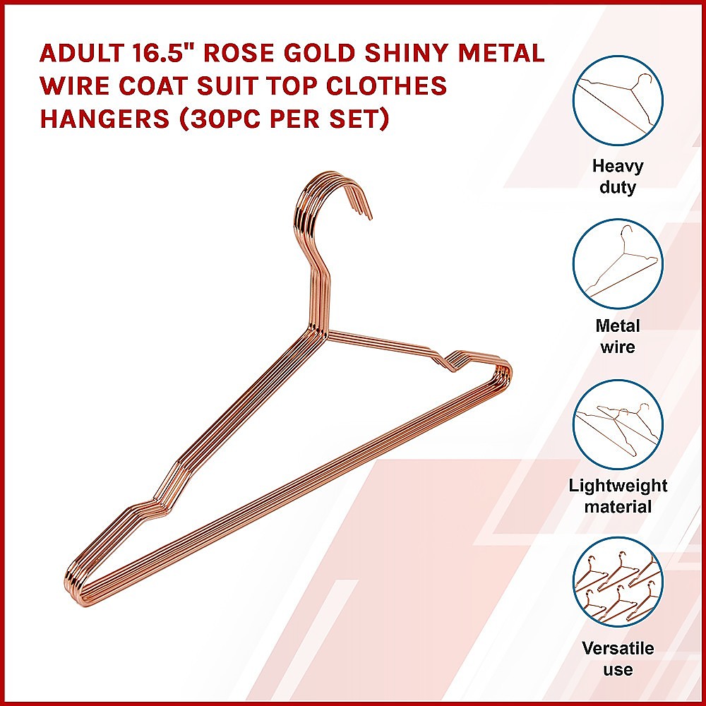 Adult 16.5 Rose Gold Shiny Metal Wire Coat Suit Top Clothes Hangers (30pc per set)