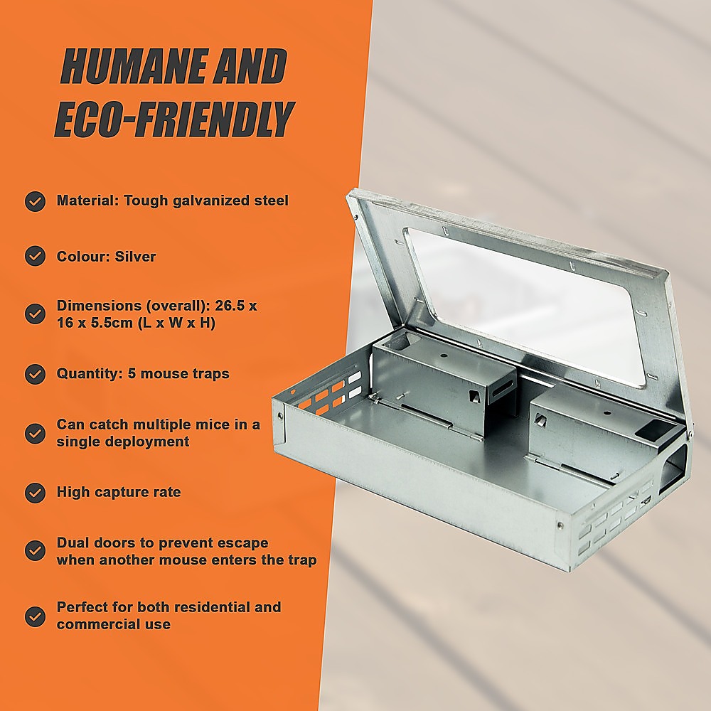 5x Humane Mice Trap Reusable Safe Catching Metal Mouse Multi Live Catcher