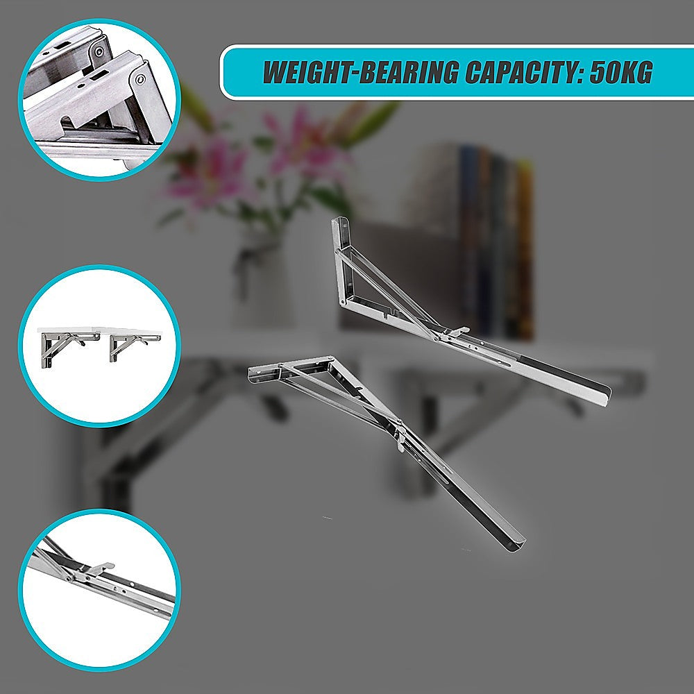 2x 20 Stainless Steel Folding Table Bracket Shelf Bench 50kg Load Heavy Duty