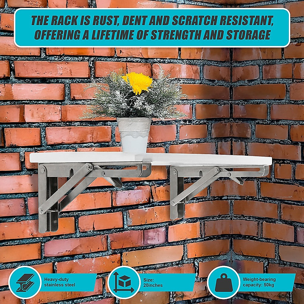 2x 20 Stainless Steel Folding Table Bracket Shelf Bench 50kg Load Heavy Duty