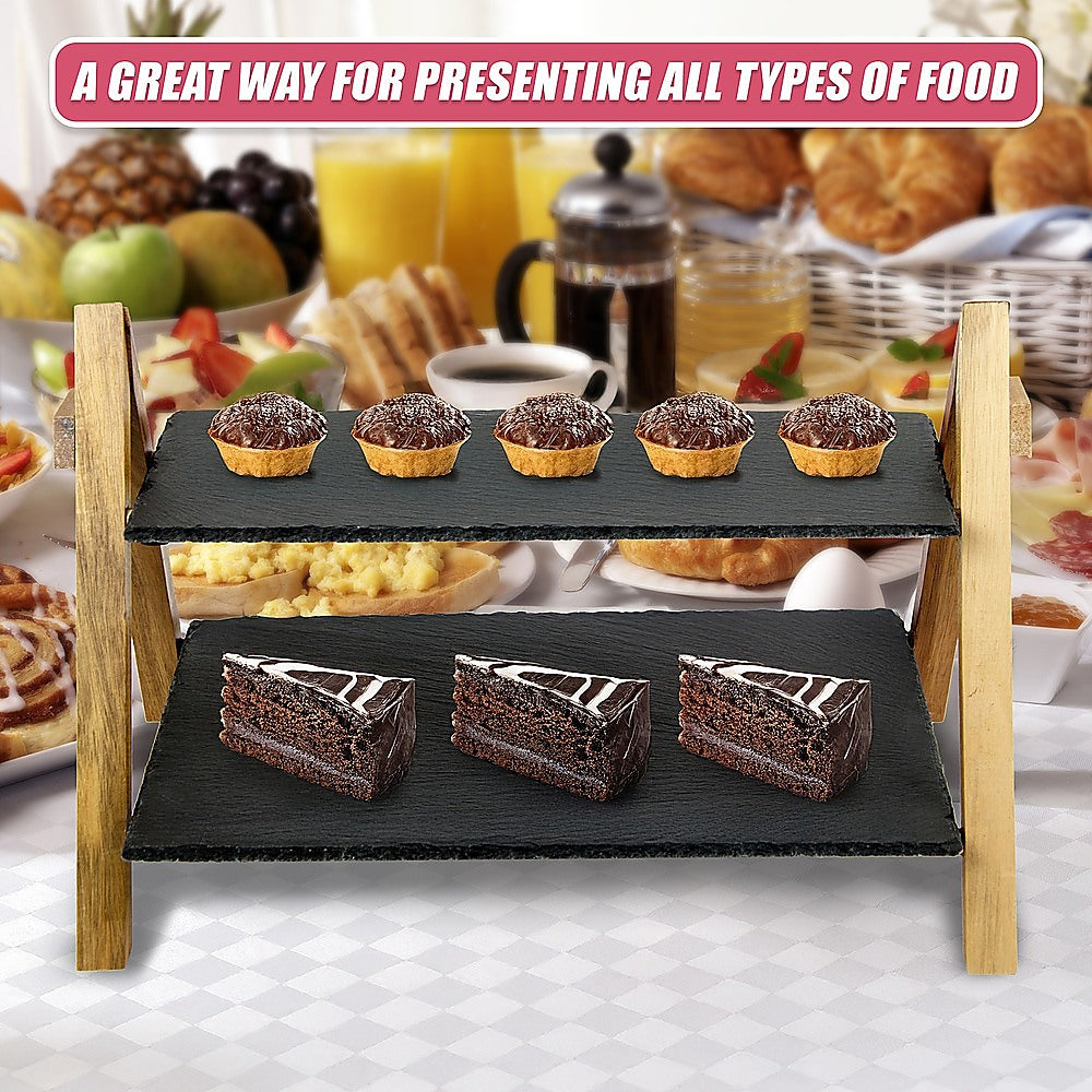 Party 2 Tier Cake Stand Slate Wedding Tiered Serving Stand Afternoon Tea