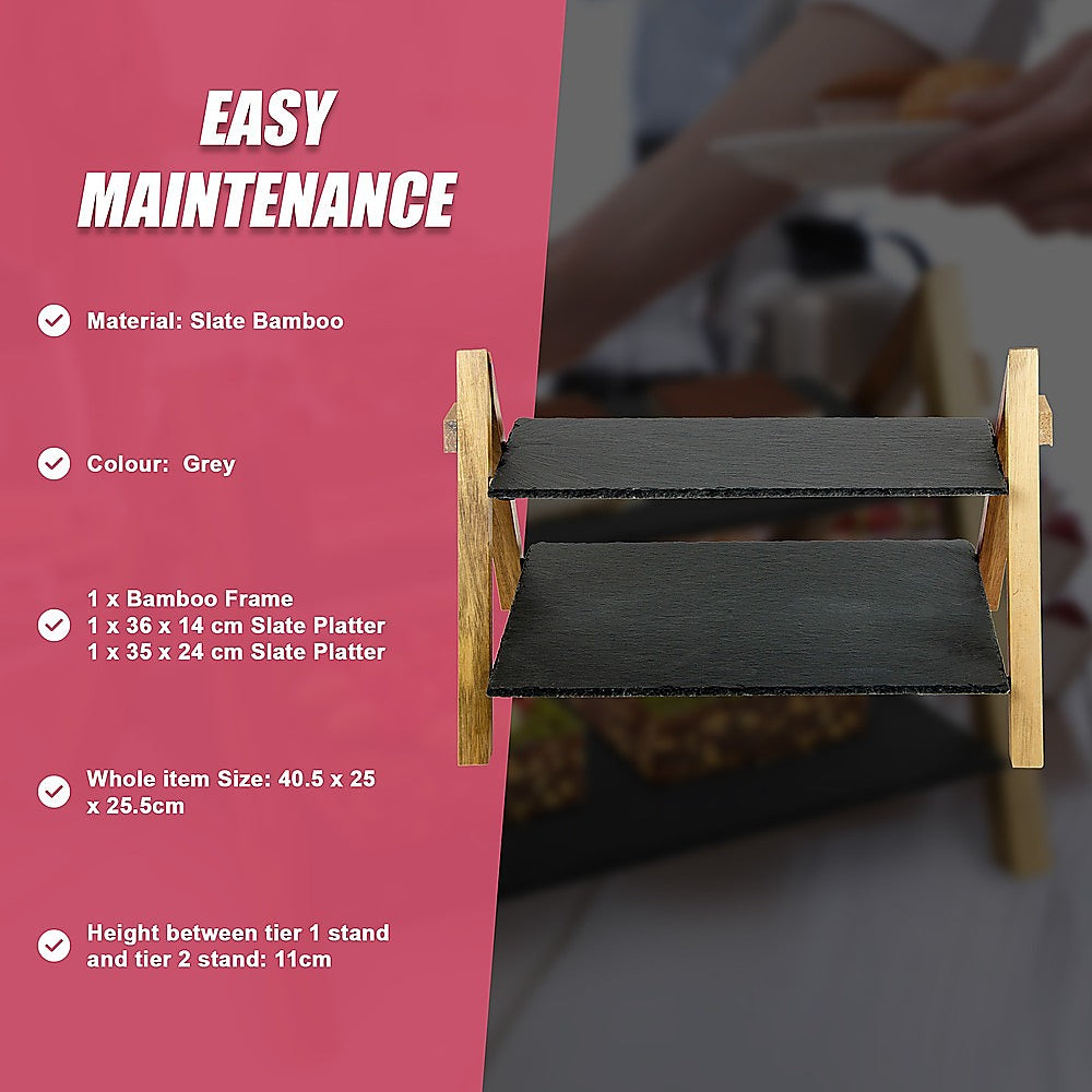 Party 2 Tier Cake Stand Slate Wedding Tiered Serving Stand Afternoon Tea