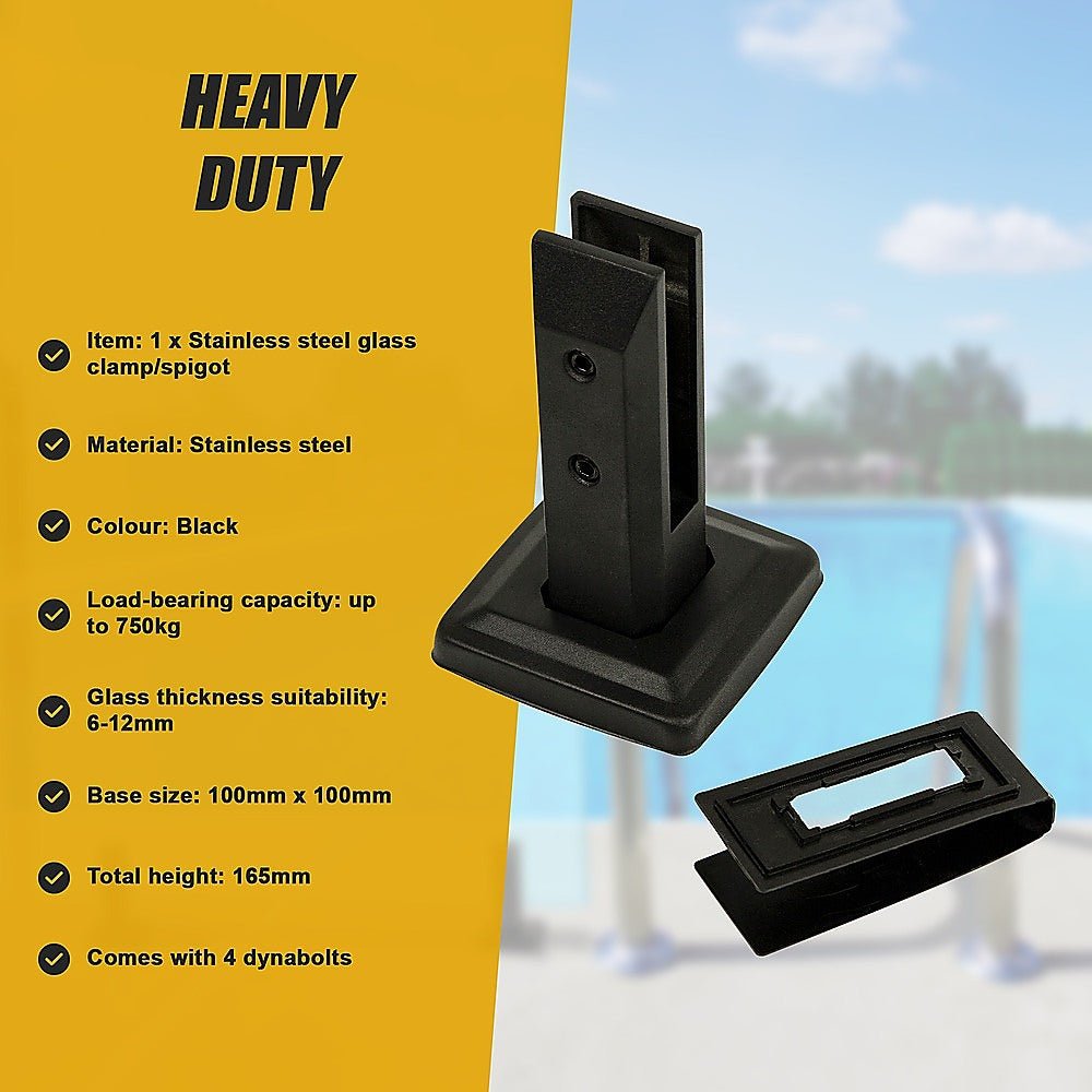 Balustrade Black Glass Clamp 304 Stainless Spigot Pool Fencing Fence