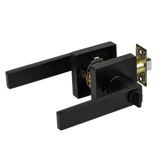 Door Handle Set Lever Privacy Function Square Black